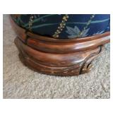 Gorgeous Dark Blue Floral Couch with Wood enhancement So Pretty