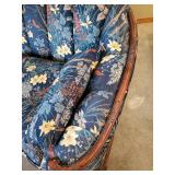 Gorgeous Dark Blue Floral Couch with Wood enhancement So Pretty