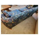 Gorgeous Dark Blue Floral Couch with Wood enhancement So Pretty