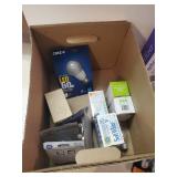 Box of Various Lightbulbs in Different shapes and sizes