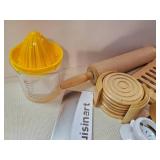Misc Kitchen Junk Drawer items with set of Silverware Wooden Trivets and so Much More