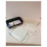 1 Never used Wear ever Roasting Pan and 3 Glass Pyrex baking dishes