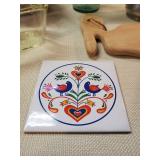 Various Kitchen items Pelican shaped wood Cutting Board, Coca cola drink pitcher, Cookie jar and more