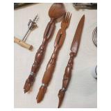 Misc. Kitchen Items Gerber Legenddary Blades knife, Goebel Dressing Containers, Unique wooden knife spoon and fork and MORE