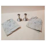 Vintage Macys Silver Shop bags and Empire Sterling 370 candle stick holders