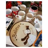 Misc. Christmas items, Coffee cups, decorative plates, teddy bears, Christmas bulbs and more