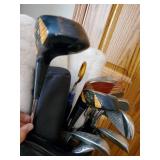 Golf Club Set, Wilson head covers, Feather Lite Irons, and 1 wood, golf bag and more