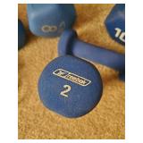 Workout Equipment, 3 diff size hand weights, exercise balls, weight ball and jump rope