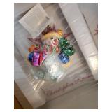 Various Christmas items, tree with lights, Teddy bear, runner and more