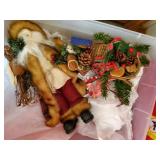 Various Christmas items, tree with lights, Teddy bear, runner and more