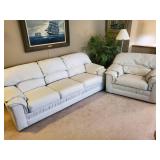 GORGEOUS Vintage Broyhill Leather Shoppe Sofa and matching Broyhill Chair in excellent condition