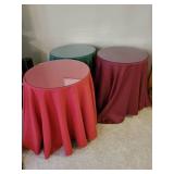 3 Glass Top Tables with decorative table Covers