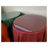 3 Glass Top Tables with decorative table Covers