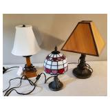 3 Lightly used Table Lamps one Stained Glass
