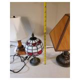 3 Lightly used Table Lamps one Stained Glass