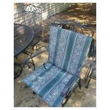 Lightly used Wrought patio set 4 chairs Table with umbrella and stand