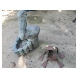 2 Garden Figurines 1 Concrete Stork and metal Frog