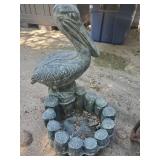 2 Garden Figurines 1 Concrete Stork and metal Frog