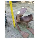 2 Garden Figurines 1 Concrete Stork and metal Frog
