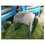 2 Plastic Adirondack Chairs with umbrella and stand/Table