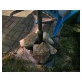 2 Plastic Adirondack Chairs with umbrella and stand/Table