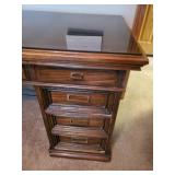 Solid Mid Century Modern Wood Office Desk with Glass Top