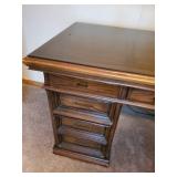 Solid Mid Century Modern Wood Office Desk with Glass Top