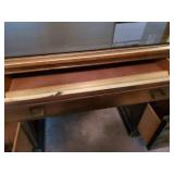 Solid Mid Century Modern Wood Office Desk with Glass Top