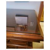 Solid Mid Century Modern Wood Office Desk with Glass Top