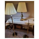 3 different Style Lamps 1 Adjustable Brass Floor lamp, 1 brass side table lamp, and 5