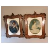 2 Gorgeous 28" Tall Turn of the century wood Frames with Lithos