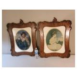 2 Gorgeous 28" Tall Turn of the century wood Frames with Lithos