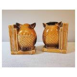 2 Unique Mid Modern Ceramic Owl Book ends