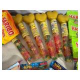 Assorted Candy, Haribo Peaches, Haribo Gummy Bears, Haribo Snakes, Blow Pops, and More