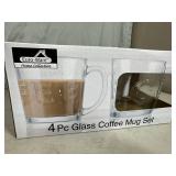 New 4 pc Glass Coffee Mug Set