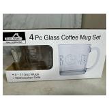 New 4 pc Glass Coffee Mug Set