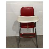Vintage Red Metal High Chair With White Tray Mid Century Child Seat
