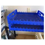 Lot Including 2 Blue Plastic Stackable Vented Storage Trays Crates