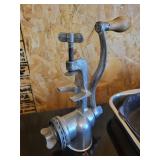 Mixed Kitchen Lot: Hand Grinder, Cast Iron Skillet & Glass Mugs
