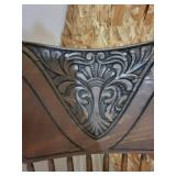 Antique Pressed Back Wood Rocking Chair With Carved Crest Back
