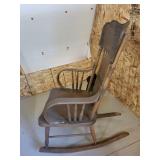 Antique Pressed Back Wood Rocking Chair With Carved Crest Back