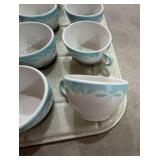 Jackson China Diner Cup Set of 18 With Tray Blue Scroll USA