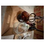 Approximately 12 Glass Decor Pieces & Rustic Iron Hanger