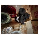 Approximately 12 Glass Decor Pieces & Rustic Iron Hanger