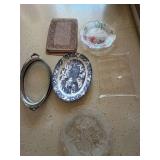 Lot Including Glass Trays Blue Transferware Platter Silverplate
