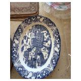 Lot Including Glass Trays Blue Transferware Platter Silverplate