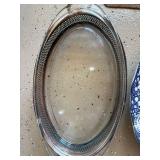 Lot Including Glass Trays Blue Transferware Platter Silverplate
