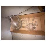 Lot Including Etched Glass Pitcher Ewer & 6 Cordial Glasses
