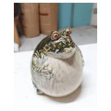 Unmarked Ceramic Frog Figurine Mottled Green White Glazed Art Pottery