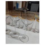 Lot 12 Glasses - 5 Bohemian Crystal Stems and 7 Tumblers Gold